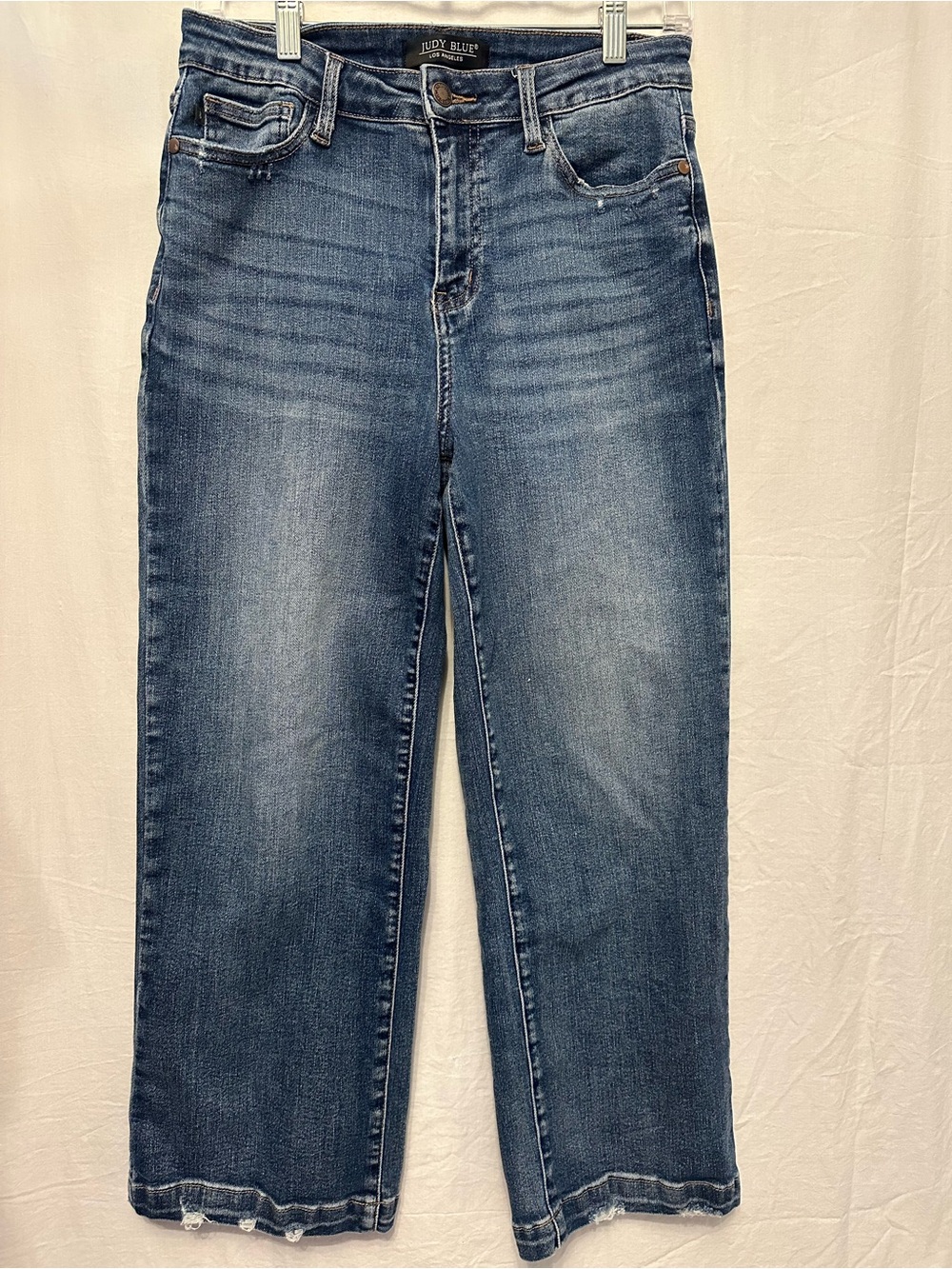 Judy Blue Jeans 5/27 High Rise Crop Straight Leg Distressed Hem Stretch Denim